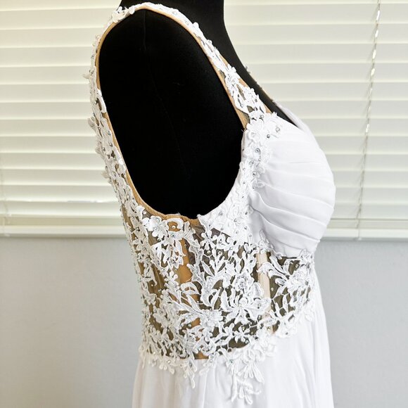 WHITE A-LINE/SWEETHEART NECKLINE CHIFFON WEDDING DRESS WITH LACE TOP & CRYSTALS - Picture 17 of 17